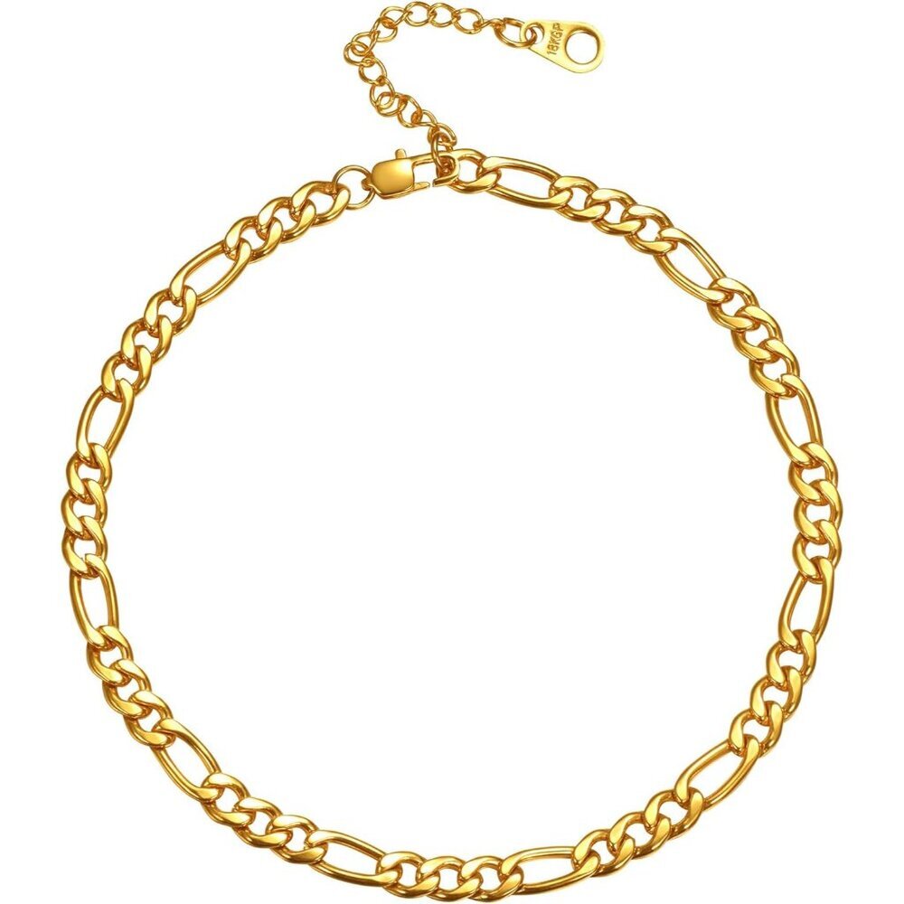Hypoallergenic 18K Gold Plated Figaro Chain Anklet - 5mm Wide, Stylish & Durable